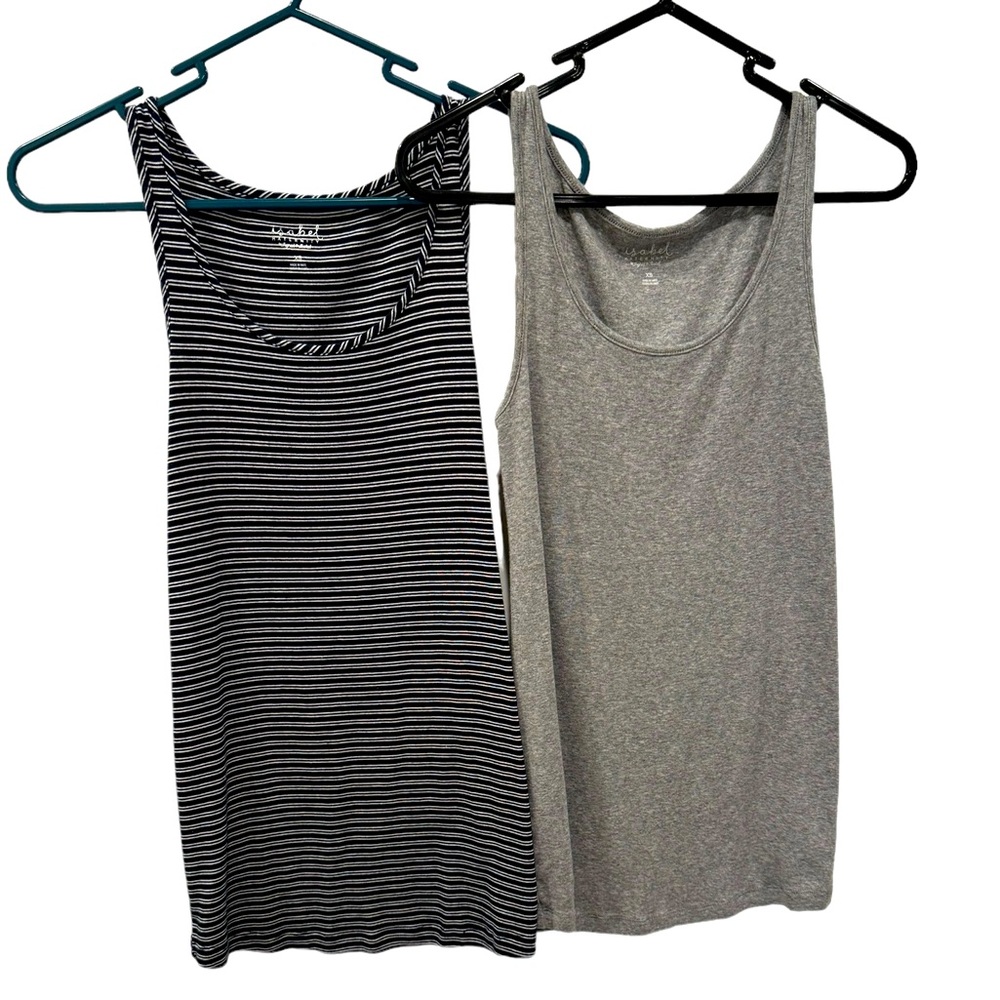 Two Women’s Isabel Maternity 1-Blue/White 2-Grey Cotton Tank Tops. Size XS.